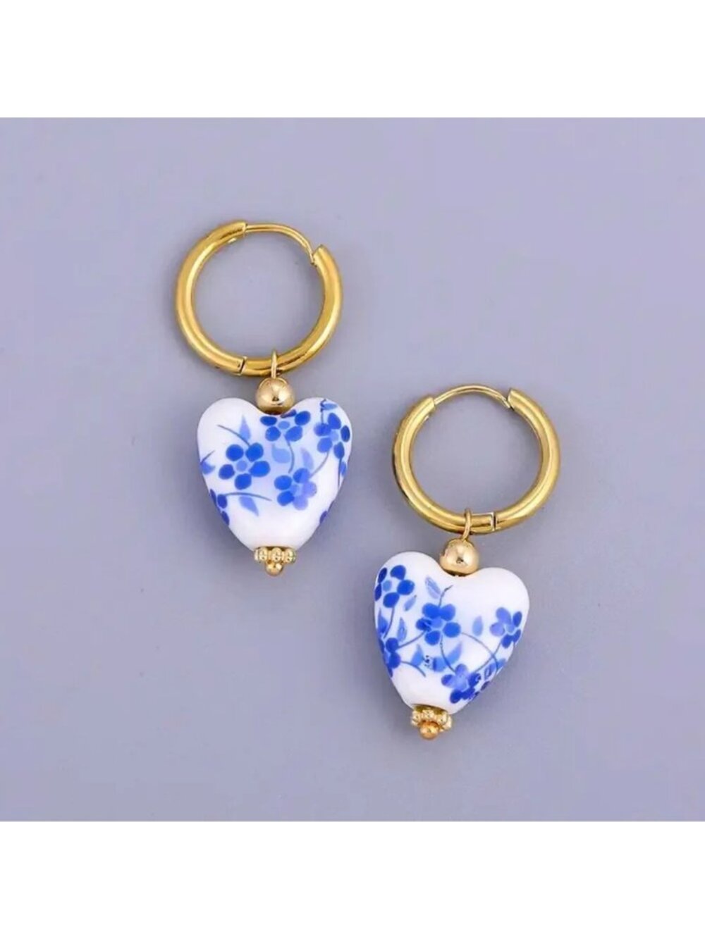 Porcelain Portofino Heart Stainless Steel Pearl Earrings
